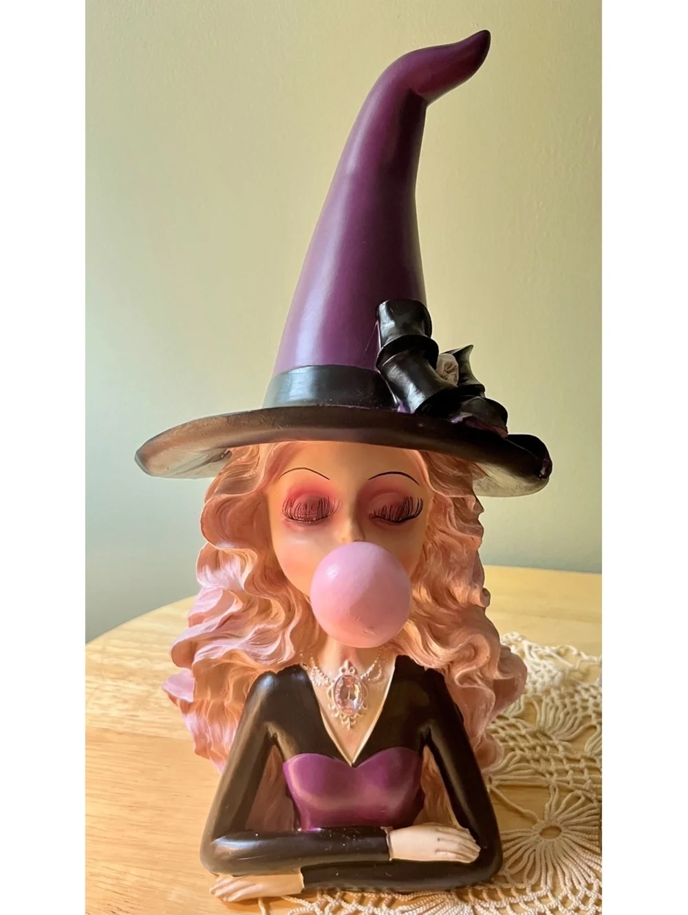 Decorative Witch Bust with Bubblegum and Skeleton Hand Bell